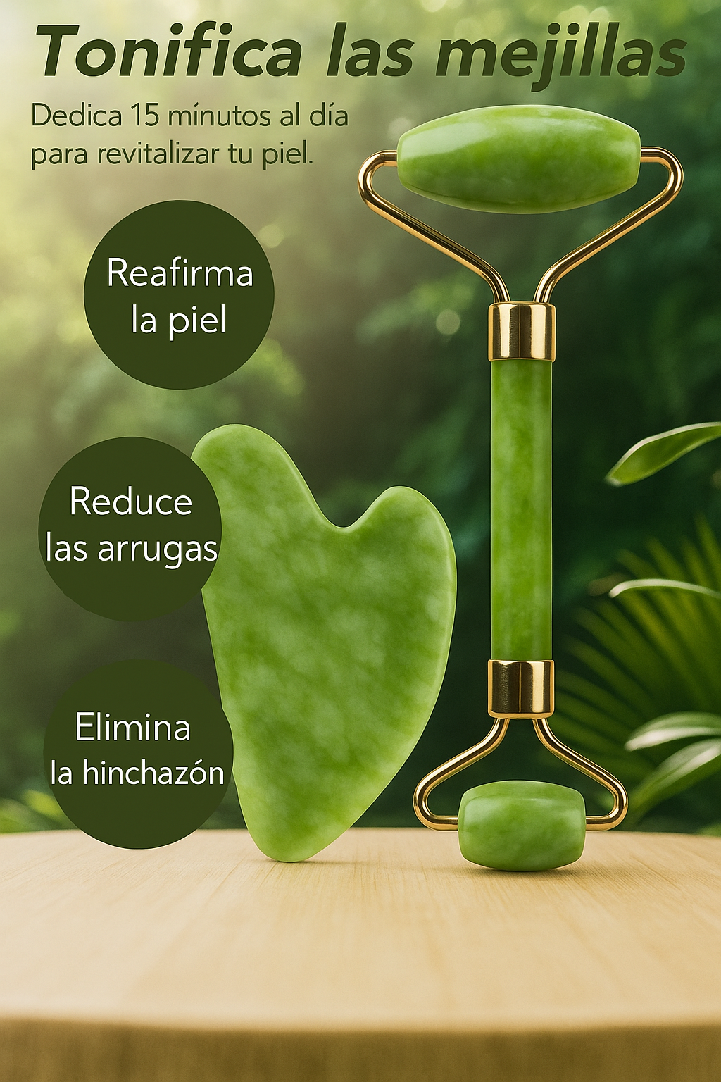 Rodillo Facial De Jade + Piedra Gua sha