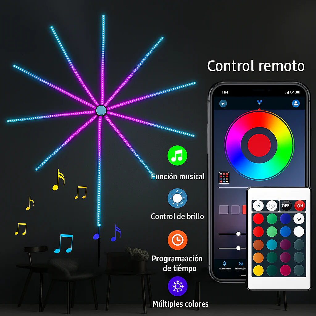 “Tira LED Fireworks RGB – Luces que explotan en tu espacio con cada beat”