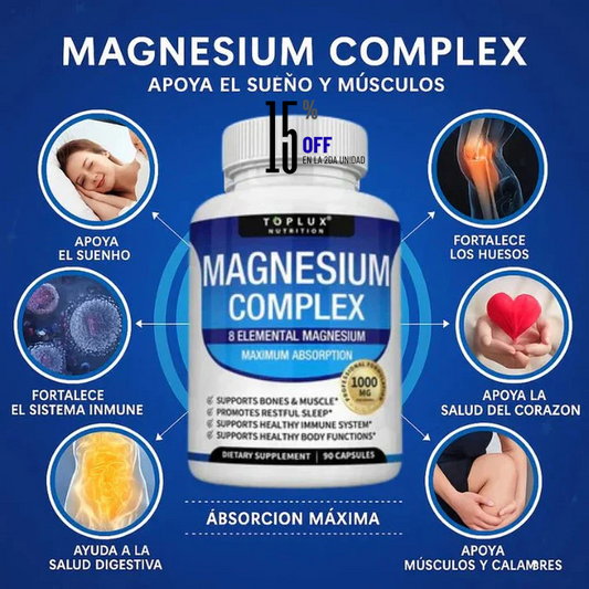 Magnesio Complex™ 8 en 1: Tu fórmula diaria para recuperar energía, calmar el sistema y dormir profundo”