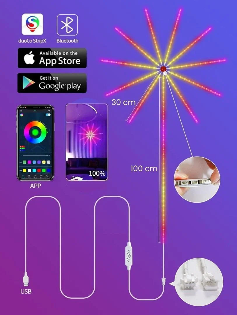“Tira LED Fireworks RGB – Luces que explotan en tu espacio con cada beat”